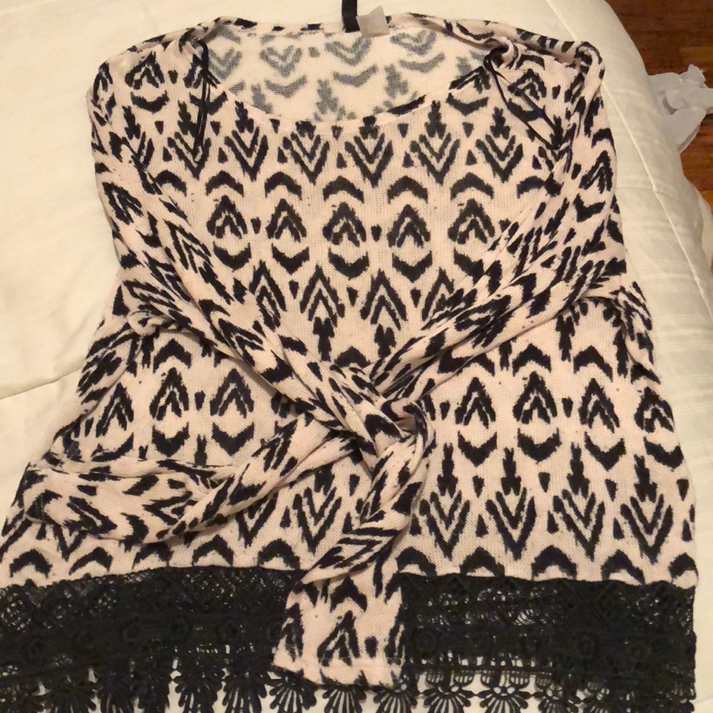 Tan & black lace detail sweater